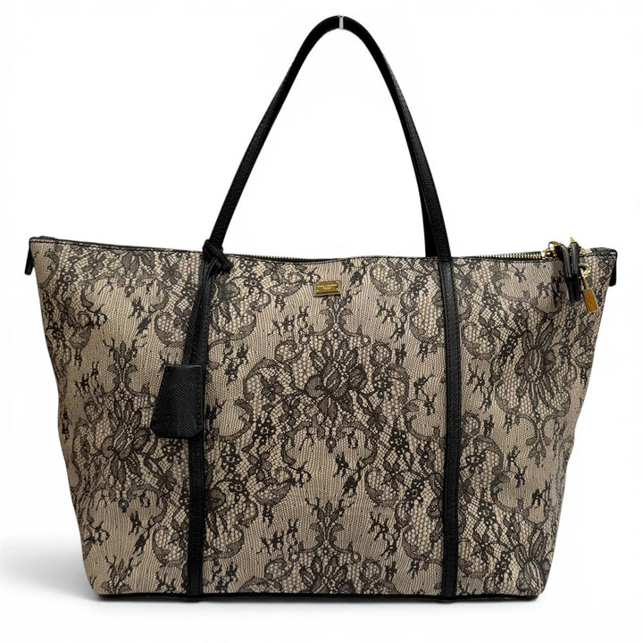 Great DOLCE&GABBANA Tote Bag Lace print leather with key beige leather Women