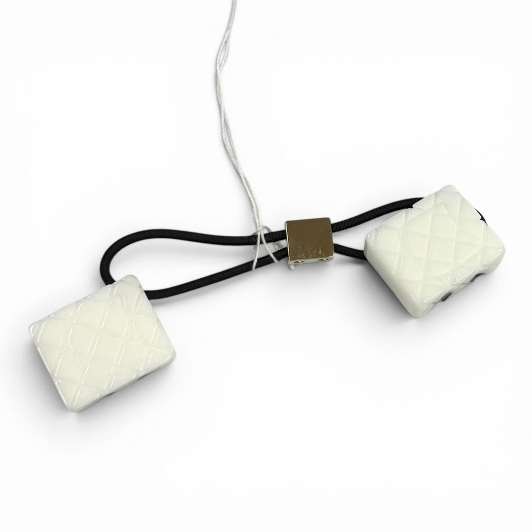 Pristine CHANEL hair accessory COCO Mark Matelassé Hair Tie white Women 05C