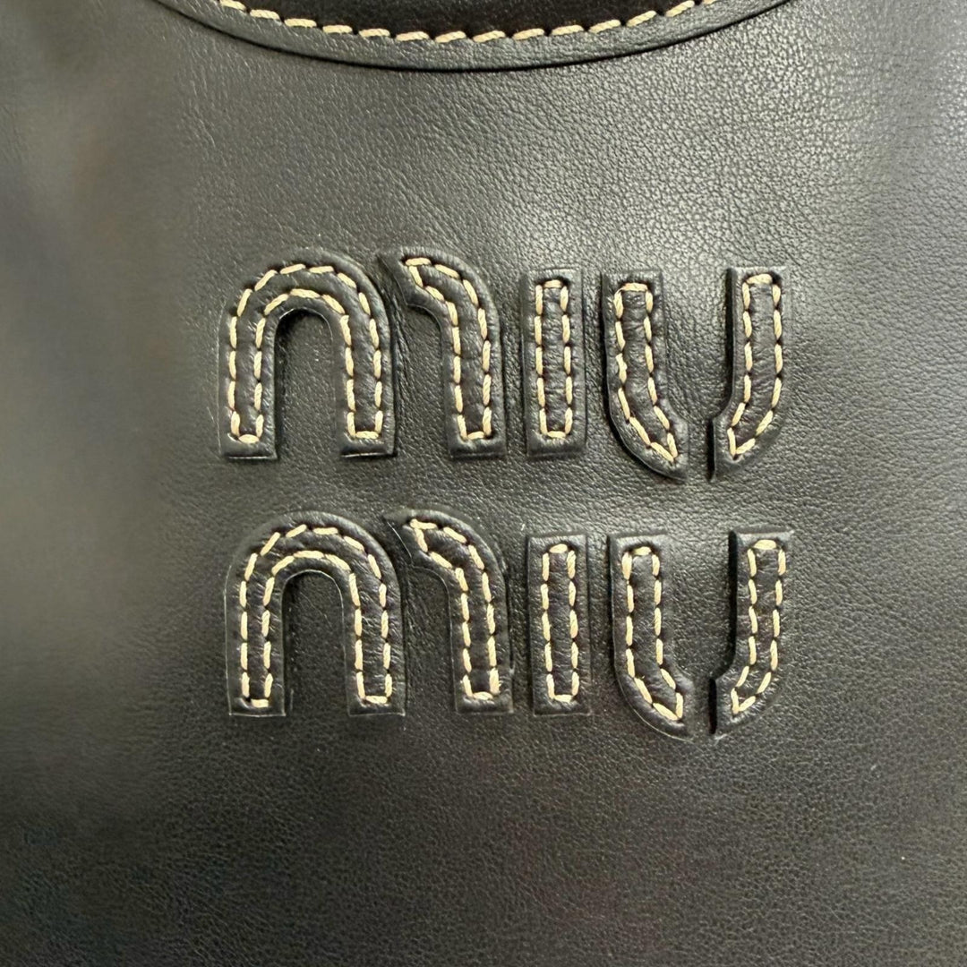 Pristine MIUMIU Shoulder Bag IVY Logo 2WAY handbag black leather Women 5BA281