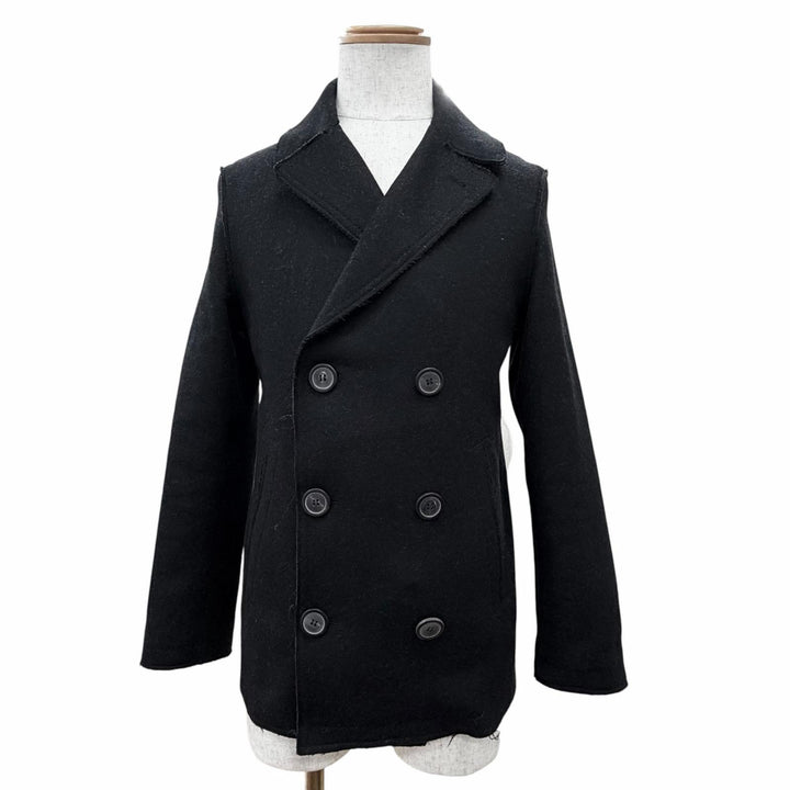 Excellent LANVIN pea coat Cut-off design pea coat black wool mens 46 M02CA106