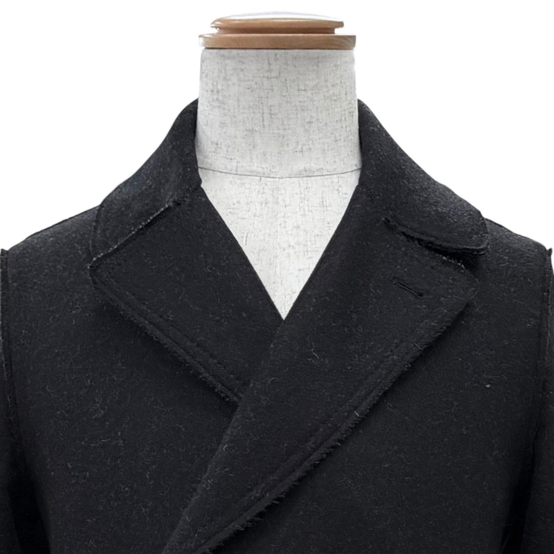 Excellent LANVIN pea coat Cut-off design pea coat black wool mens 46 M02CA106