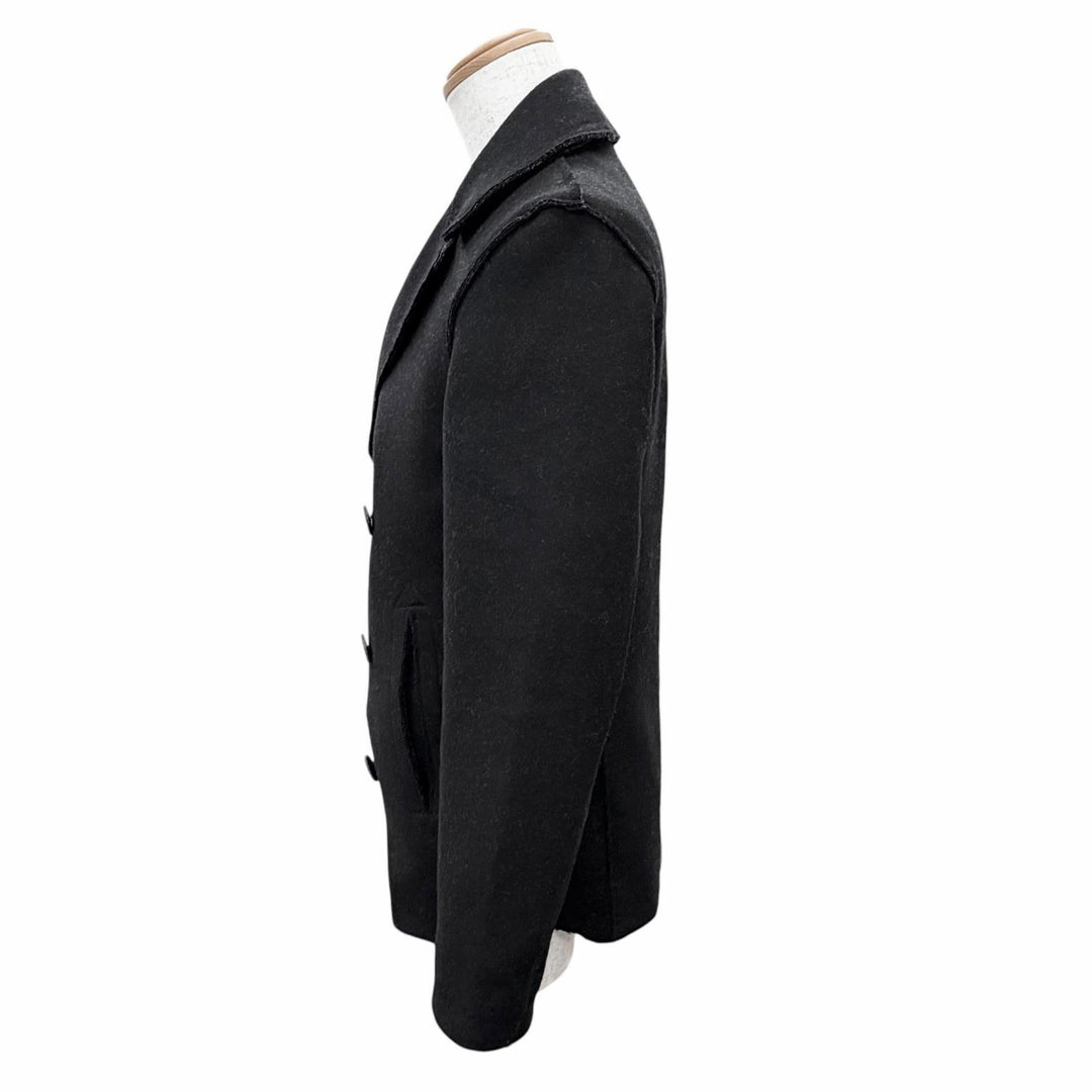 Excellent LANVIN pea coat Cut-off design pea coat black wool mens 46 M02CA106
