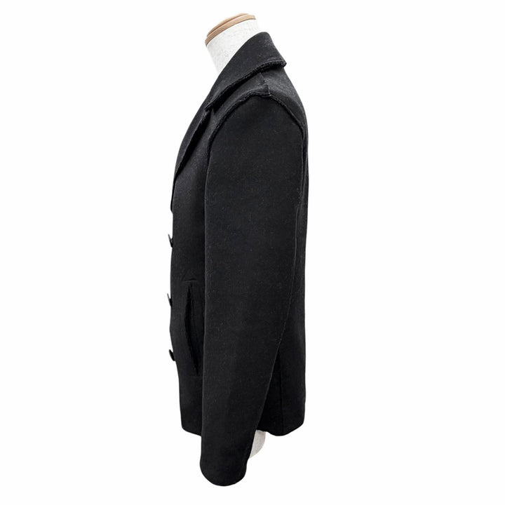 Excellent LANVIN pea coat Cut-off design pea coat black wool mens 46 M02CA106