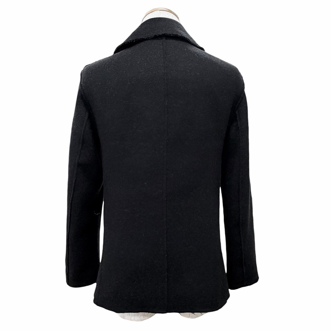 Excellent LANVIN pea coat Cut-off design pea coat black wool mens 46 M02CA106