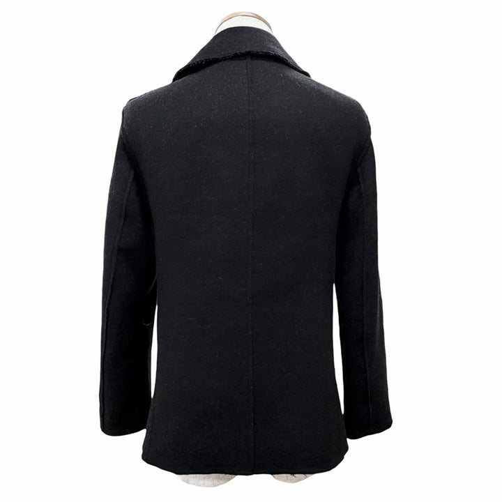 Excellent LANVIN pea coat Cut-off design pea coat black wool mens 46 M02CA106
