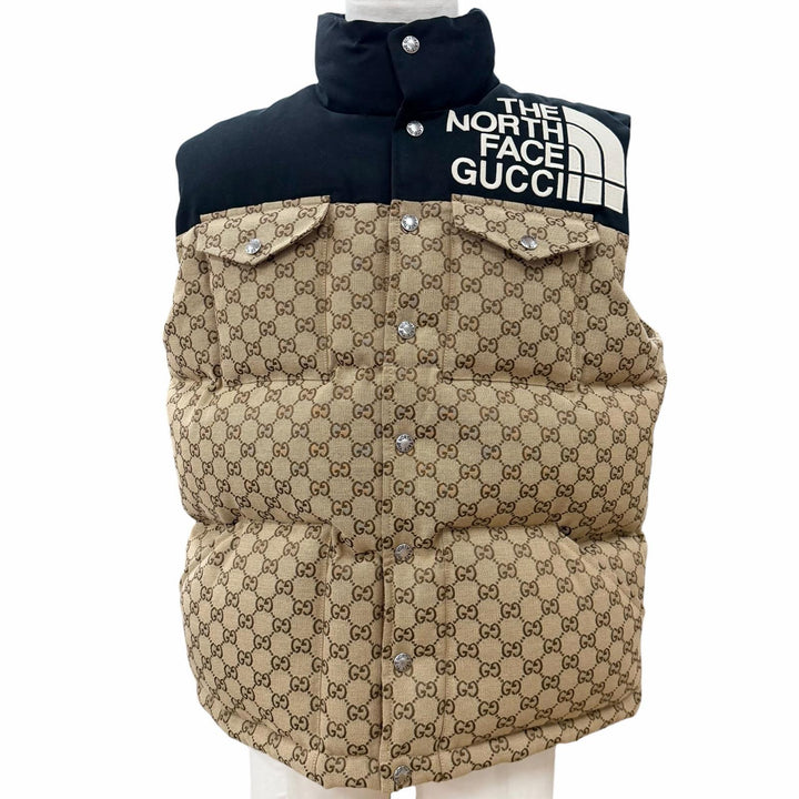 Excellent GUCCI THE NORTH FACE GG Padded Vest beige cotton mens XS 670910