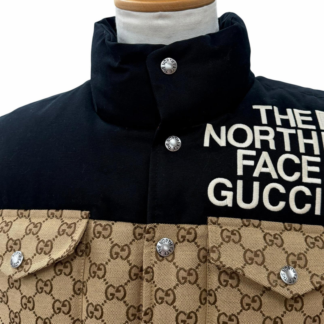 Excellent GUCCI THE NORTH FACE GG Padded Vest beige cotton mens XS 670910