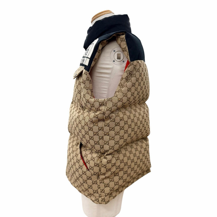 Excellent GUCCI THE NORTH FACE GG Padded Vest beige cotton mens XS 670910