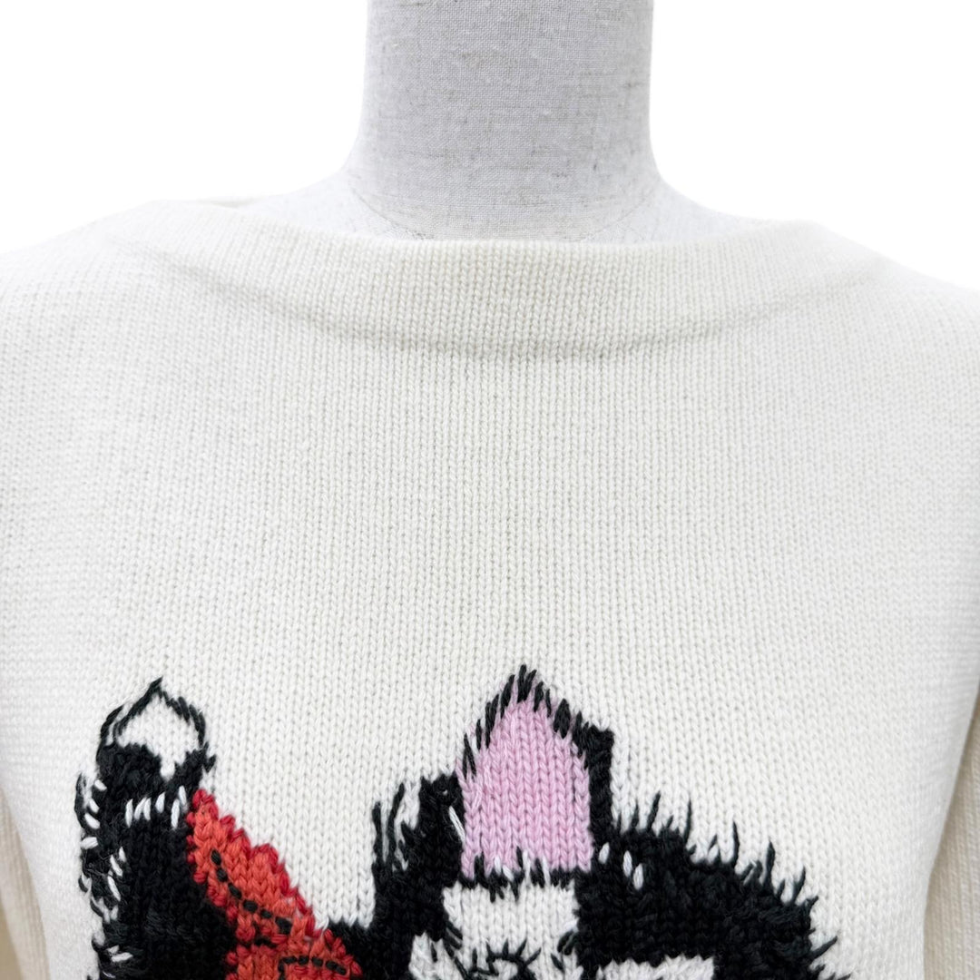 Excellent MIUMIU knit Cat logo embroidered intarsia long-sleeved shirt 38 MML443