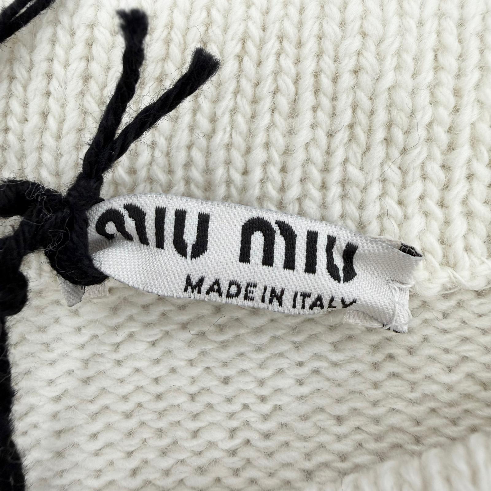 Excellent MIUMIU knit Cat logo embroidered intarsia long-sleeved