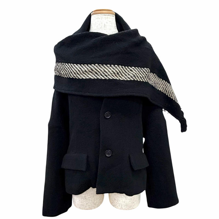 Great Yohji Yamamoto Jacket Design collar with stole black wool 1 FE-J40-121