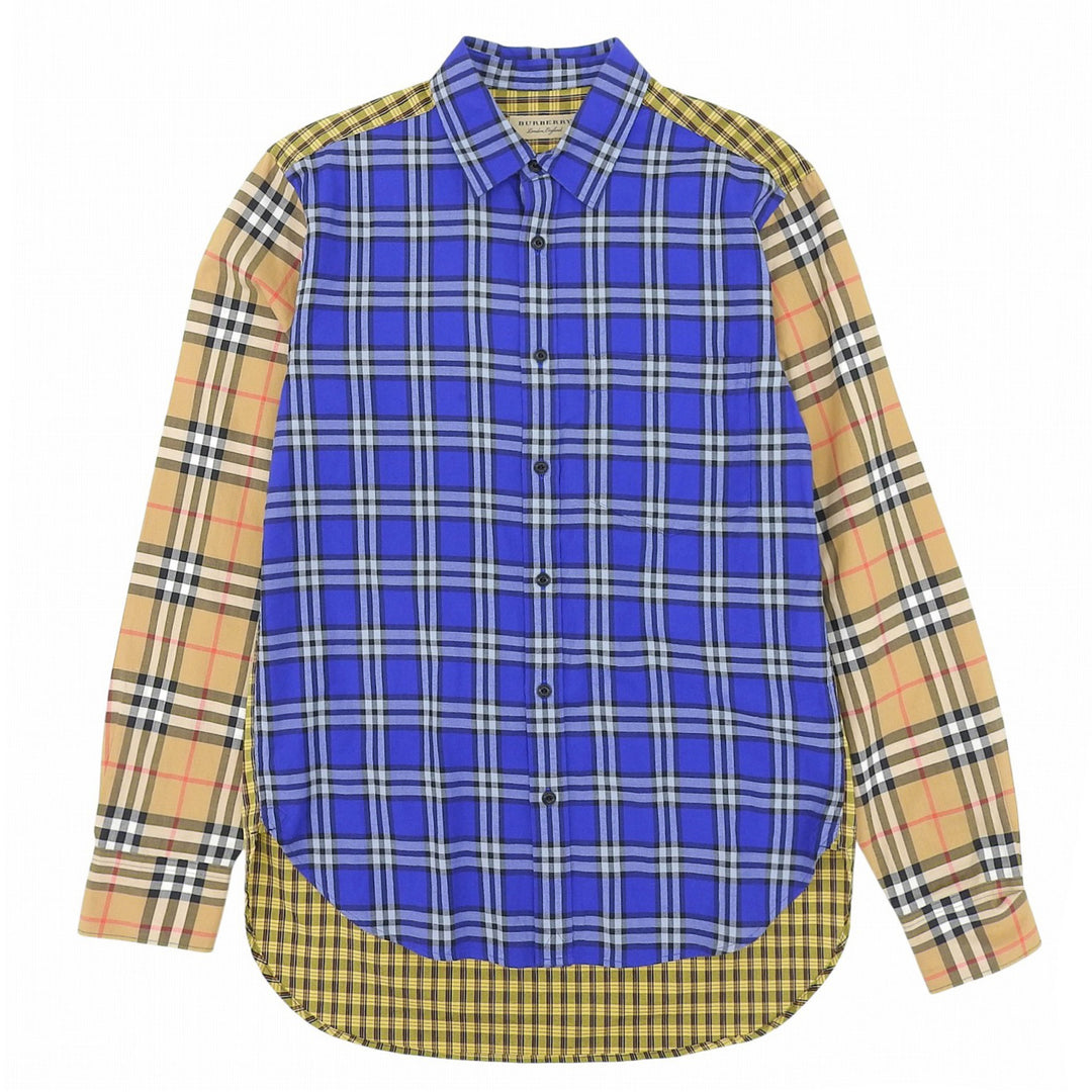 Excellent BURBERRY Long sleeve shirt Logo button Nova check switching M 8002553