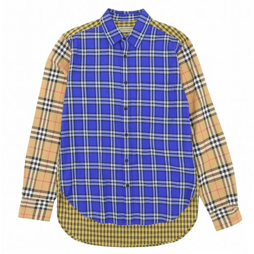 Excellent BURBERRY Long sleeve shirt Logo button Nova check switching M 8002553
