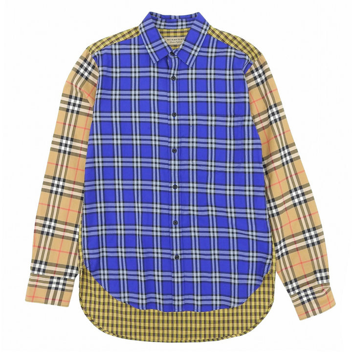 Excellent BURBERRY Long sleeve shirt Logo button Nova check switching M 8002553
