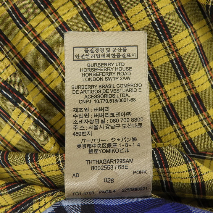 Excellent BURBERRY Long sleeve shirt Logo button Nova check switching M 8002553