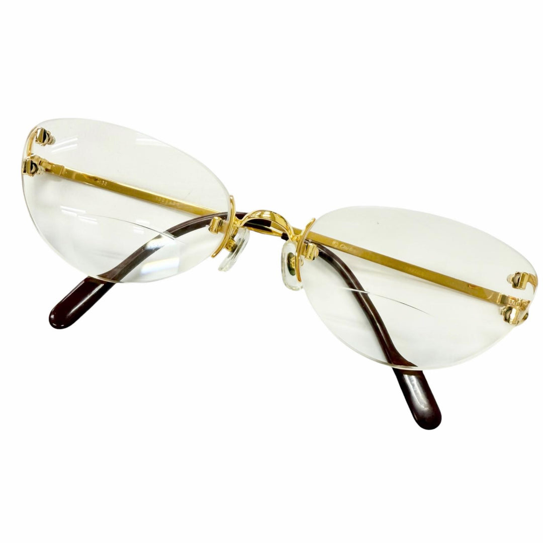 Great Cartier Glasses 2C Decor Two-Point Rimless gold ー mens