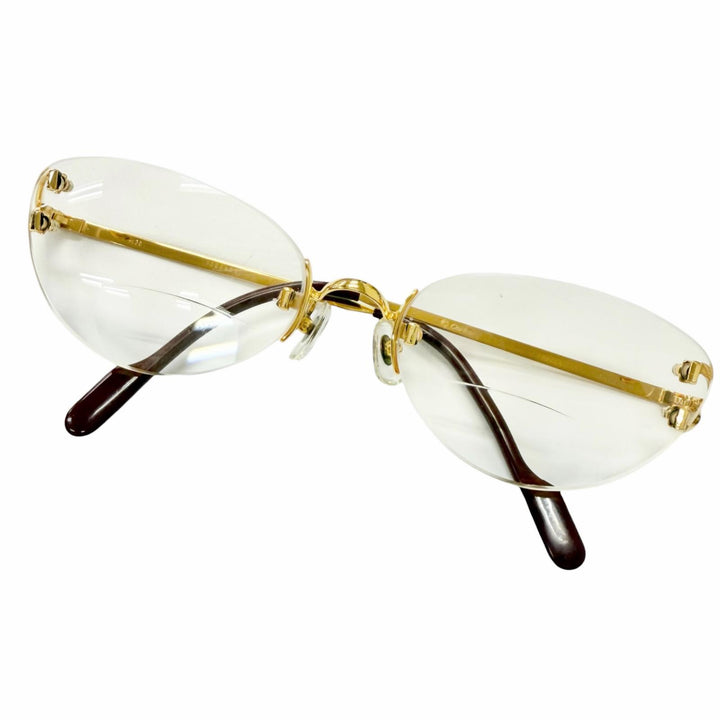 Great Cartier Glasses 2C Decor Two-Point Rimless gold ー mens