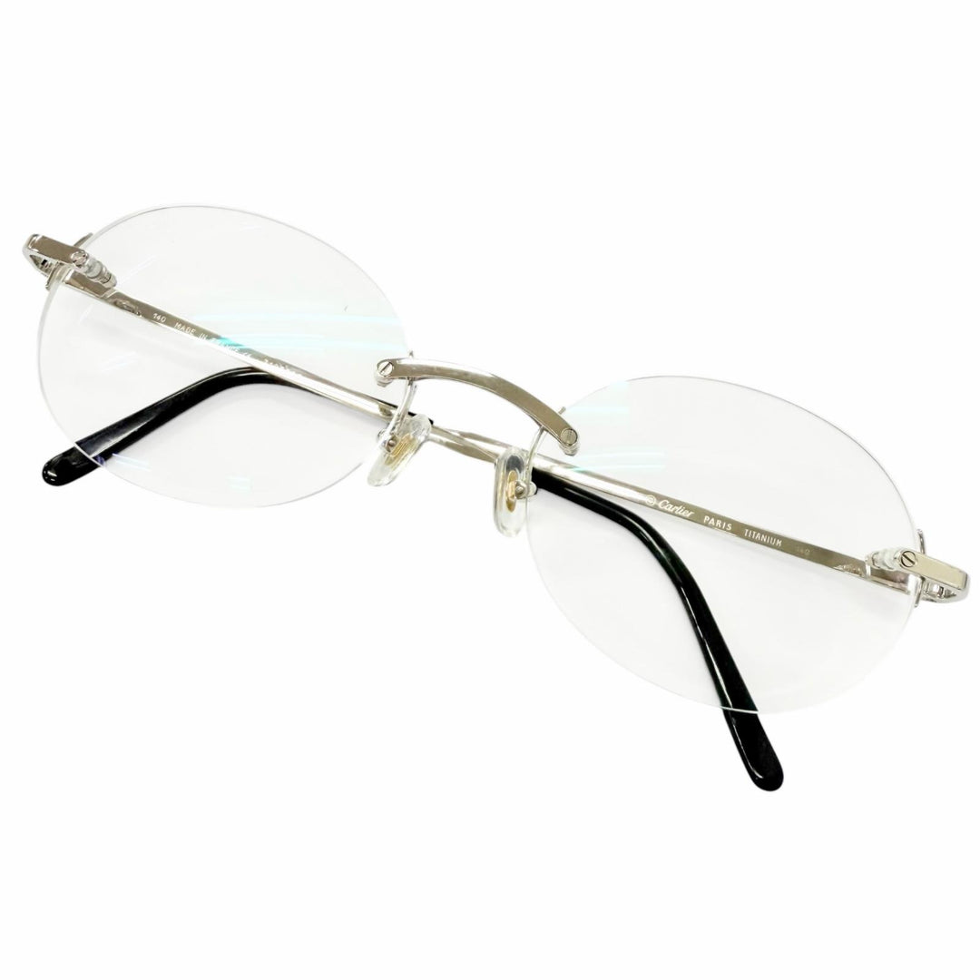 Great Cartier Glasses Santos de Cartier Rimless Oval Silver mens