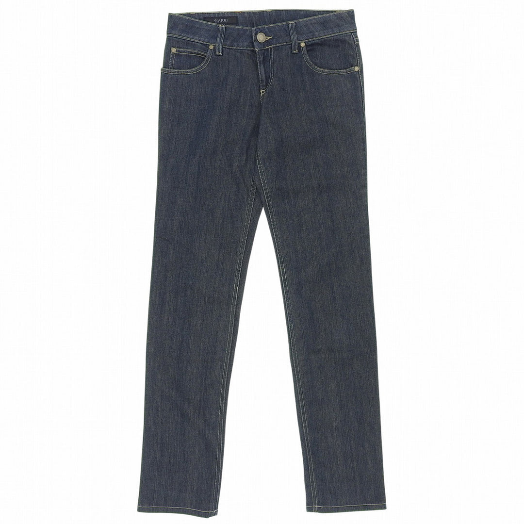 Excellent GUCCI Denim pants Logo buttons, GG logo leather patch Indigo 38 184673
