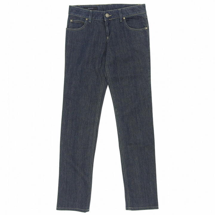 Excellent GUCCI Denim pants Logo buttons, GG logo leather patch Indigo 38 184673