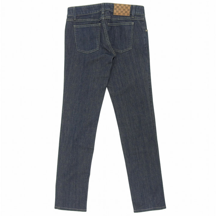 Excellent GUCCI Denim pants Logo buttons, GG logo leather patch Indigo 38 184673