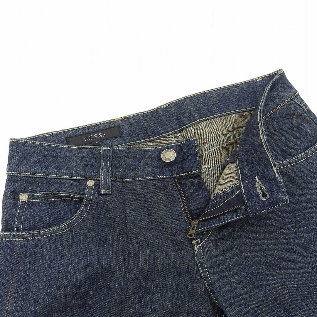 Excellent GUCCI Denim pants Logo buttons, GG logo leather patch Indigo 38 184673