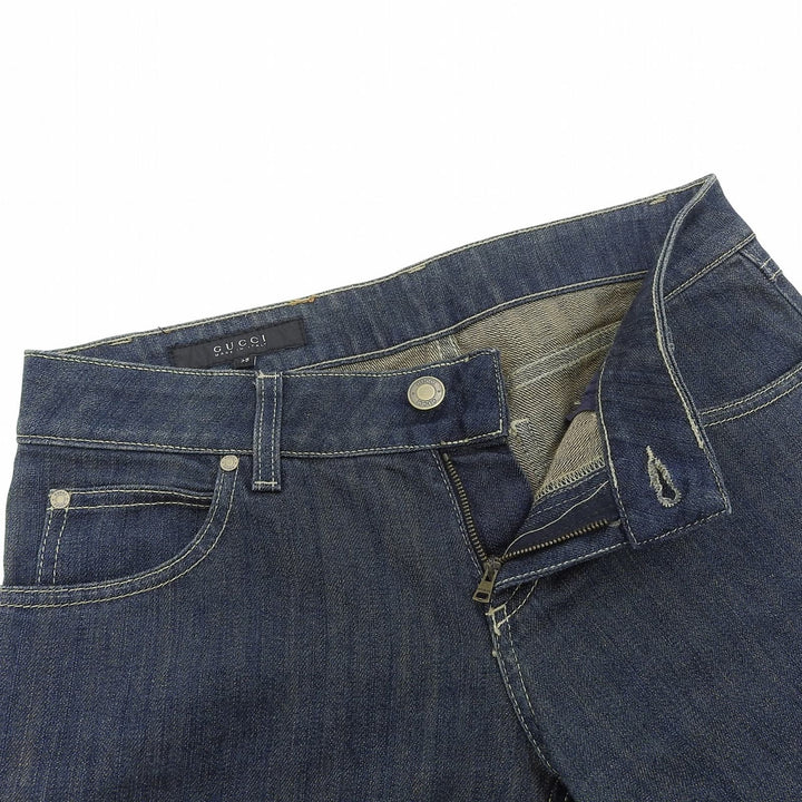 Excellent GUCCI Denim pants Logo buttons, GG logo leather patch Indigo 38 184673