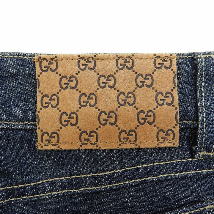Excellent GUCCI Denim pants Logo buttons, GG logo leather patch Indigo 38 184673