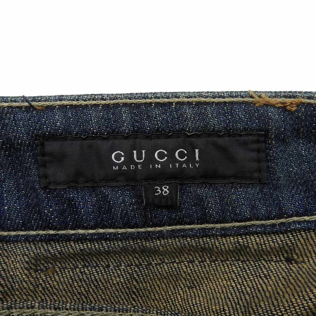 Excellent GUCCI Denim pants Logo buttons, GG logo leather patch Indigo 38 184673