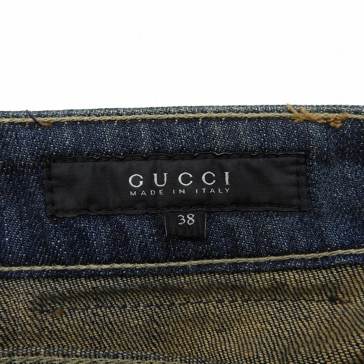 Excellent GUCCI Denim pants Logo buttons, GG logo leather patch Indigo 38 184673