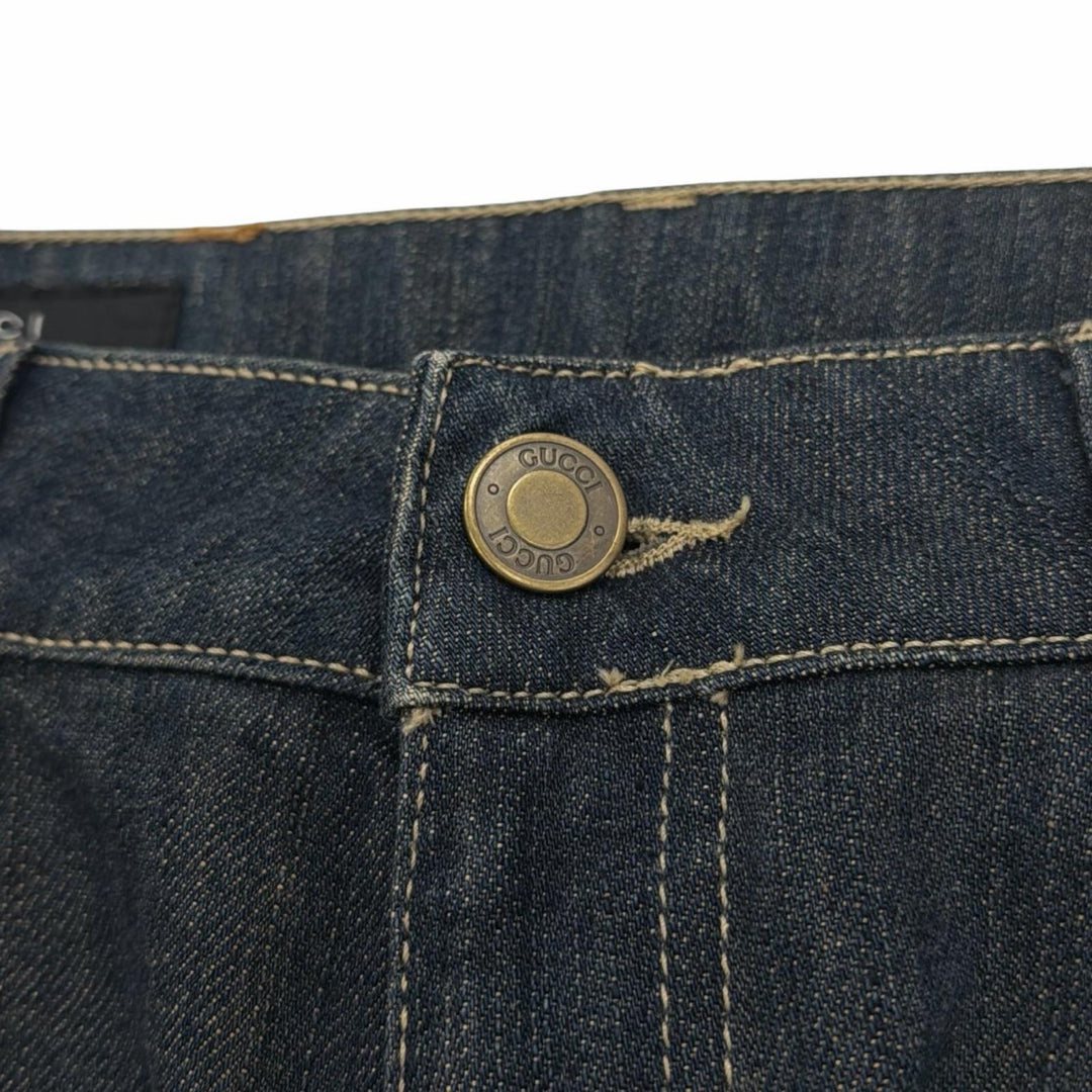 Excellent GUCCI Denim pants Logo buttons, GG logo leather patch Indigo 38 184673