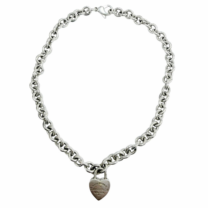 Great TIFFANY&Co. Necklace Return to Heart Lock Choker Choker Silver 925 Women
