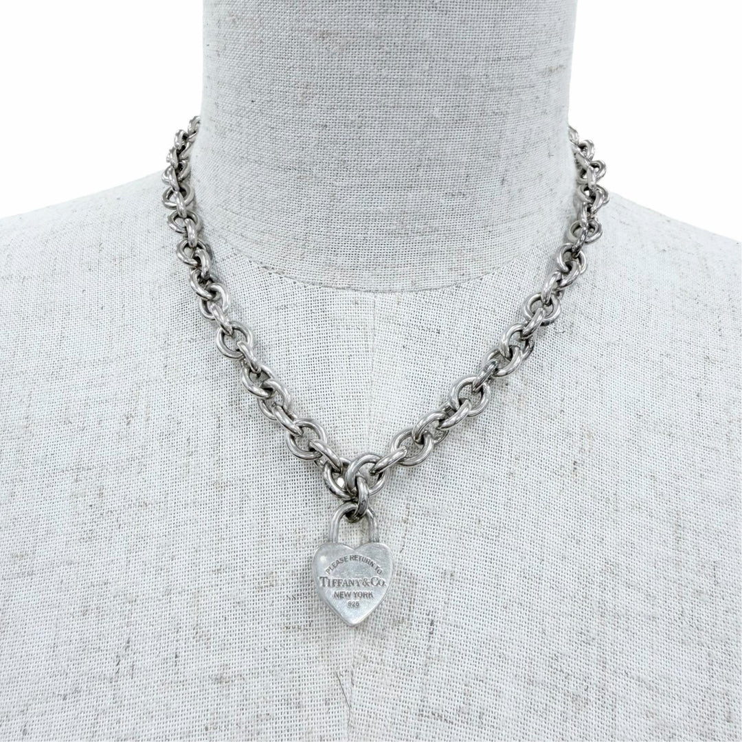 Great TIFFANY&Co. Necklace Return to Heart Lock Choker Choker Silver 925 Women