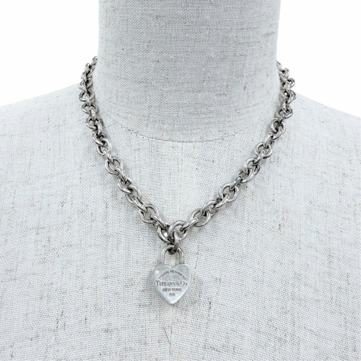 Great TIFFANY&Co. Necklace Return to Heart Lock Choker Choker Silver 925 Women