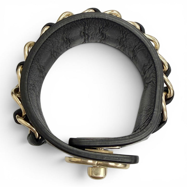 Great CHANEL bracelet COCO Mark Turnlock Chain Leather black Women S B18K