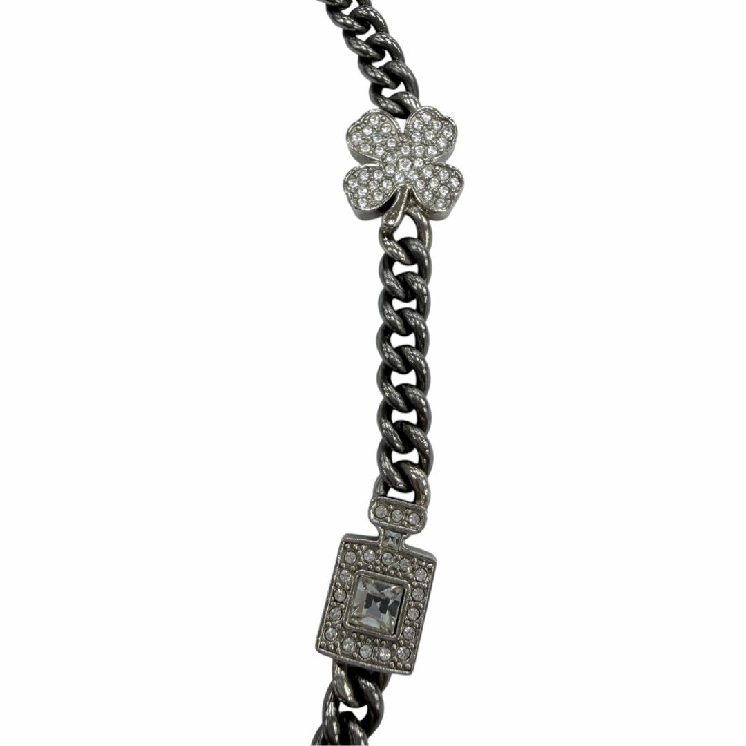 Great CHANEL Necklace COCO Mark 7 Icon Motif Rhinestone Cancer metallic A22P