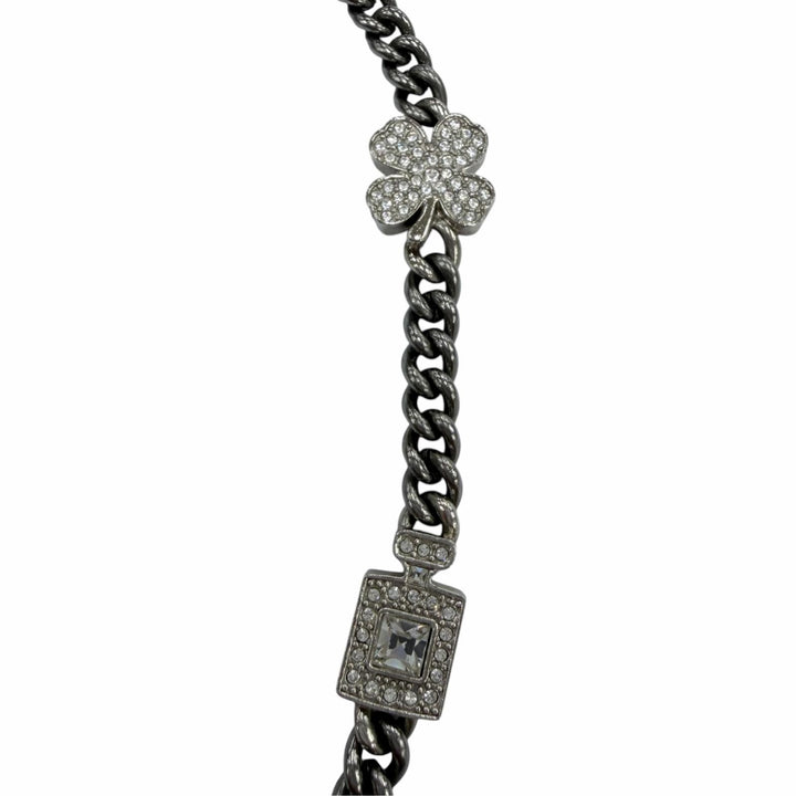 Great CHANEL Necklace COCO Mark 7 Icon Motif Rhinestone Cancer metallic A22P