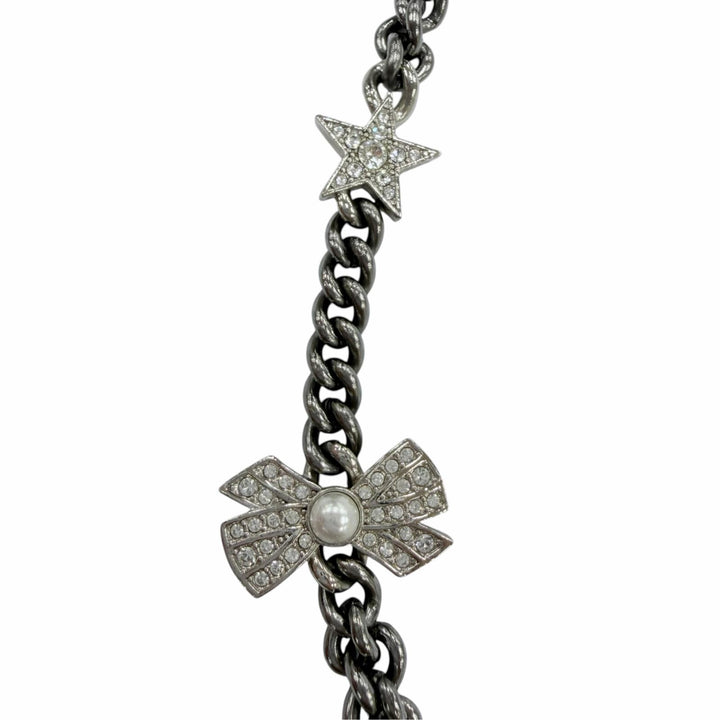 Great CHANEL Necklace COCO Mark 7 Icon Motif Rhinestone Cancer metallic A22P
