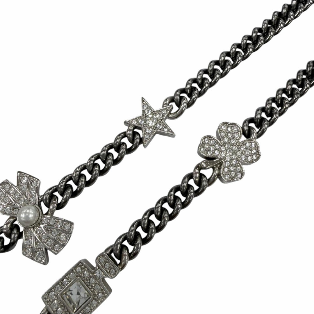 Great CHANEL Necklace COCO Mark 7 Icon Motif Rhinestone Cancer metallic A22P