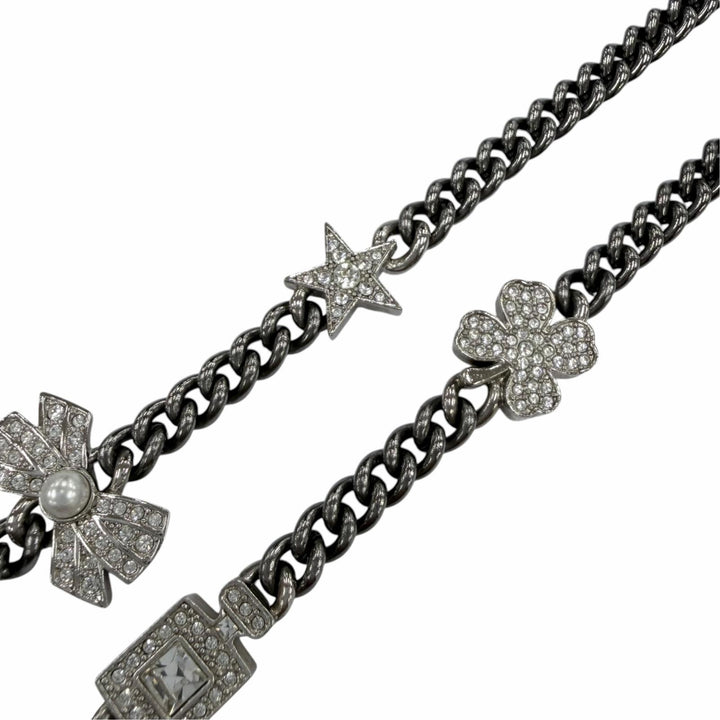 Great CHANEL Necklace COCO Mark 7 Icon Motif Rhinestone Cancer metallic A22P