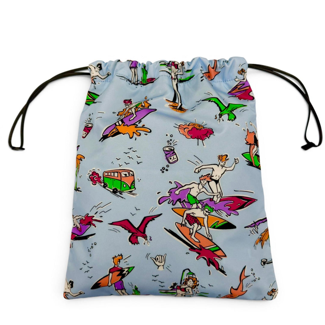 Excellent PRADA Triangle Logo Surfing All-Over Print Drawstring RE-NYLON Bag