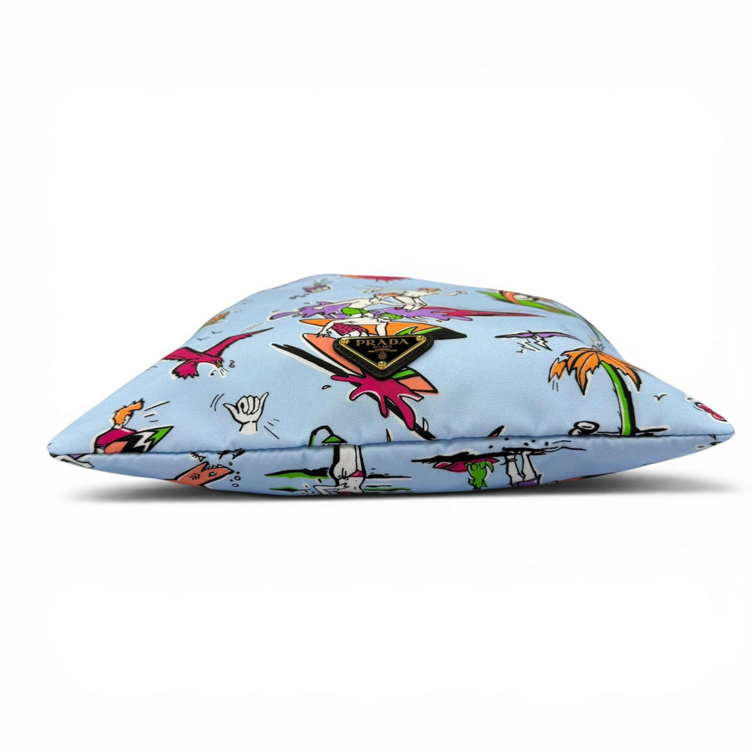 Excellent PRADA Triangle Logo Surfing All-Over Print Drawstring RE-NYLON Bag
