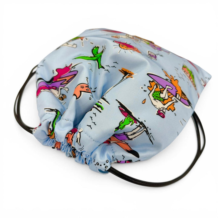 Excellent PRADA Triangle Logo Surfing All-Over Print Drawstring RE-NYLON Bag
