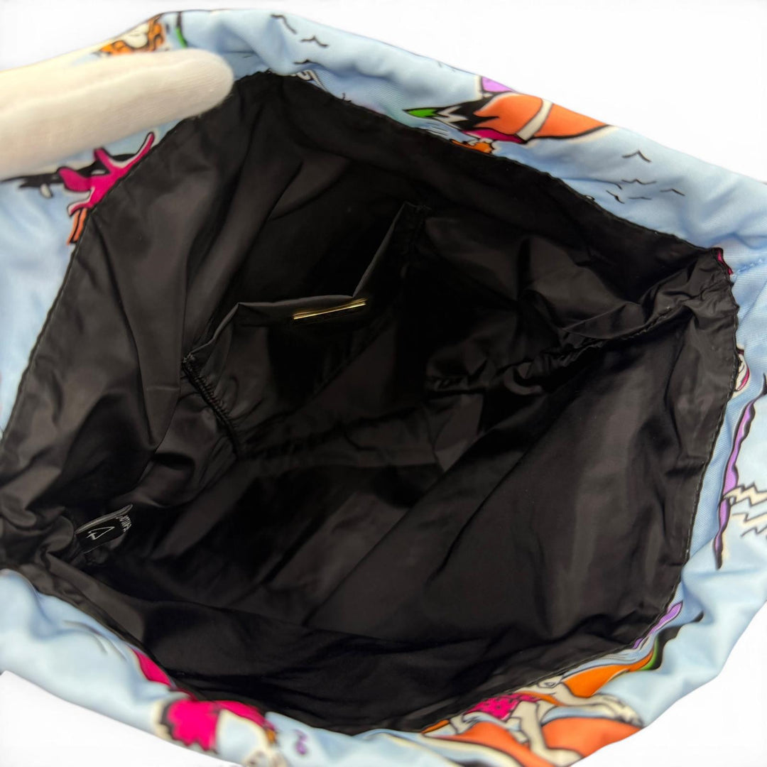 Excellent PRADA Triangle Logo Surfing All-Over Print Drawstring RE-NYLON Bag