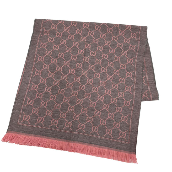 Excellent GUCCI Scarf GG pattern fringe large shawl gray wool Women 133483