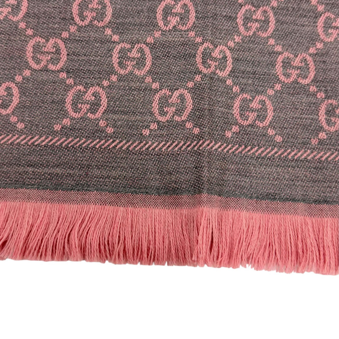 Excellent GUCCI Scarf GG pattern fringe large shawl gray wool Women 133483