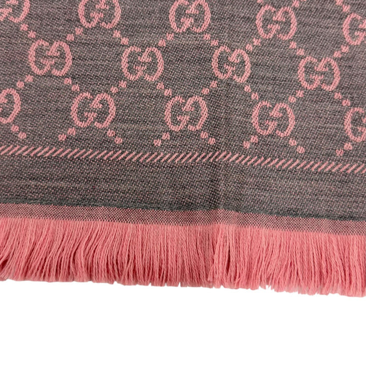 Excellent GUCCI Scarf GG pattern fringe large shawl gray wool Women 133483