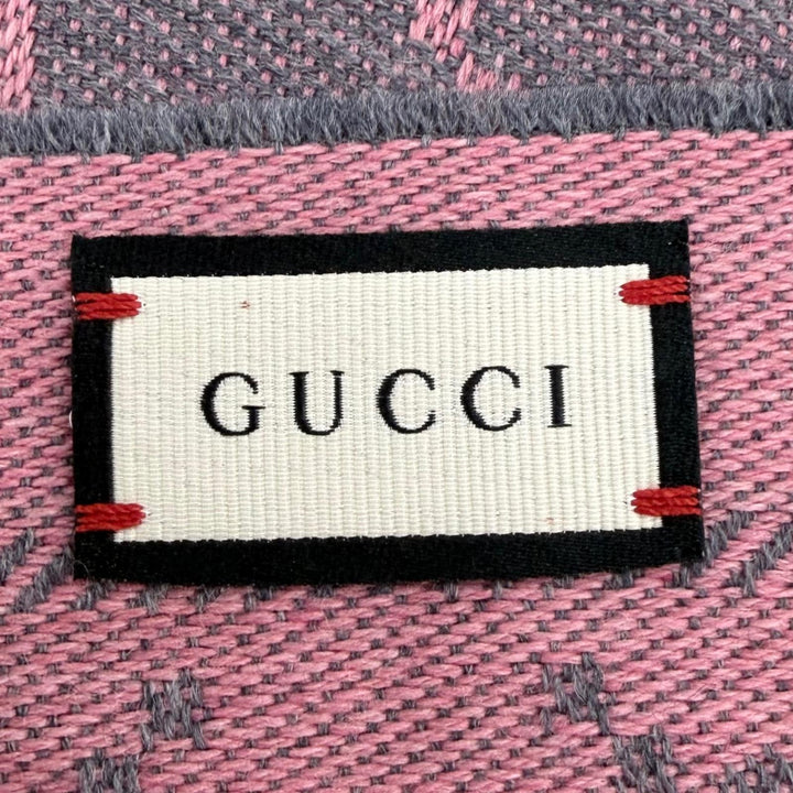Excellent GUCCI Scarf GG pattern fringe large shawl gray wool Women 133483