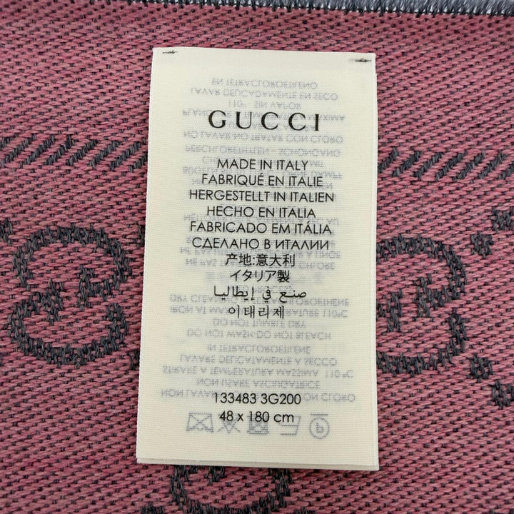 Excellent GUCCI Scarf GG pattern fringe large shawl gray wool Women 133483