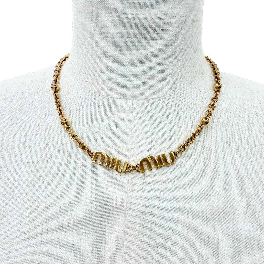Great MIUMIU Necklace Logo Chain Choker gold ー Women 5IC059